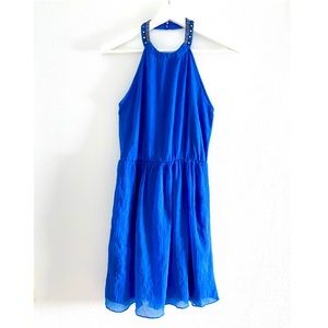 NWOT! ZARA Blue Embroidered Halter Neck Dress